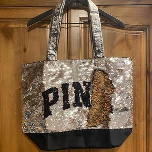 PINK tote with reversible sequins, brand new